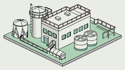 Isometric Factory Illustration: Industrial Plant Vector Graphic with Tanks and Buildings Design
