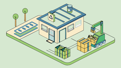 Isometric Vector Illustration of a Recycling Center and Its Workflow Process Showing Sustainability