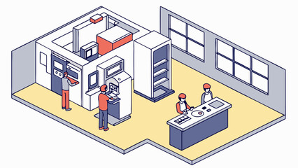 Isometric Vector Illustration of a Modern Tech-Infused Work Environment with Employees and Automation