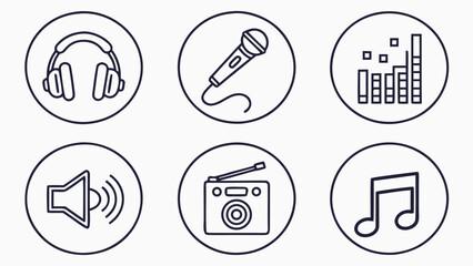 Music and Sound Icon Set in Dark Indigo for Audio Apps, Streaming, and Multimedia Projects