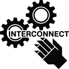 Gears and hand symbolizing interconnection and collaboration
