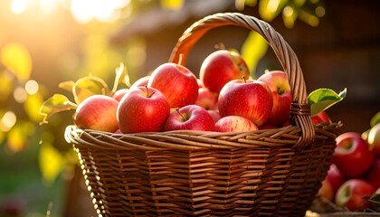 Basket of red apples in sunlight