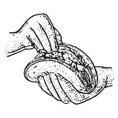 Vintage Black and White Hand Holding Food Illustration