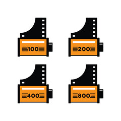 35 mm analog film roll icon set. Vector illustration