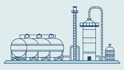 Minimalist refinery illustration chemical plant industry vector design outline graphic