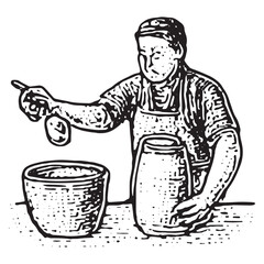 Vintage Black and White Chef Seasoning Food Illustration