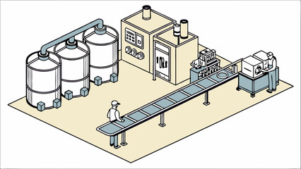 Minimalist Vector Illustration of Industrial Production Factory and Manufacturing Design