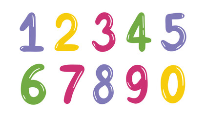 kids numbers colorful positive funny hand drawn from 1 to 0 set. Kids decor number