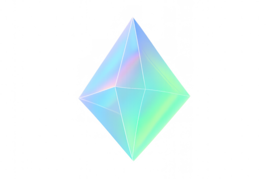 Rotating iridescent crystal with transparent background, perfect for luxury, fantasy, or futuristic projects