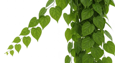 Green vine with heartshaped leaves on a transparent background
