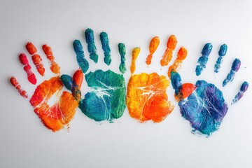 Colorful handprints arranged in a row