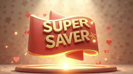 Super Saver Animated Banner – Bold red ribbon style text animation great for promoting discounts, mega sales, or exclusive limited-time offers.