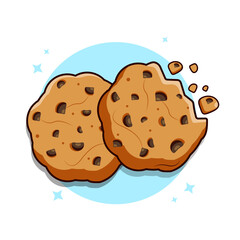 Chocolate Chip Cookies on a Blue Circle Vector Illustration Flat Design