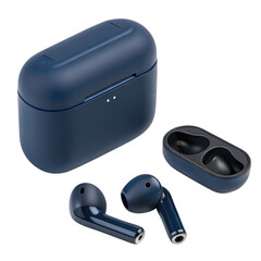 Navy Blue Wireless Earbuds: Portable Charging Case & Sleek Design