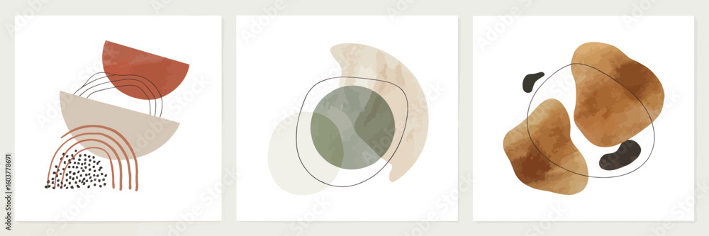 Poster abstract art collection: a set of three modern art prints, blending geometric shapes and organic for