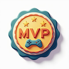 3D MVP Gaming Award Badge with Controller and Stars
