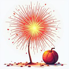 Autumn celebration with a glowing pumpkin and fireworks