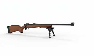 Bolt-Action Rifle with Scope and Bipod on White Background
