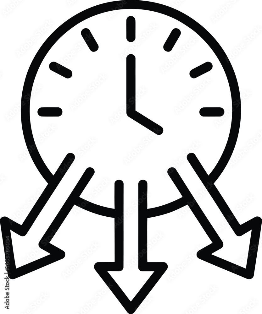 Poster clock with three arrows pointing down representing time management and deadlines