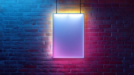 Illuminated Blank Sign on Brick Wall