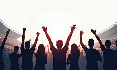 Crowd cheering with hands raised in stadium