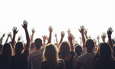 Crowd Raising Hands in Excitement