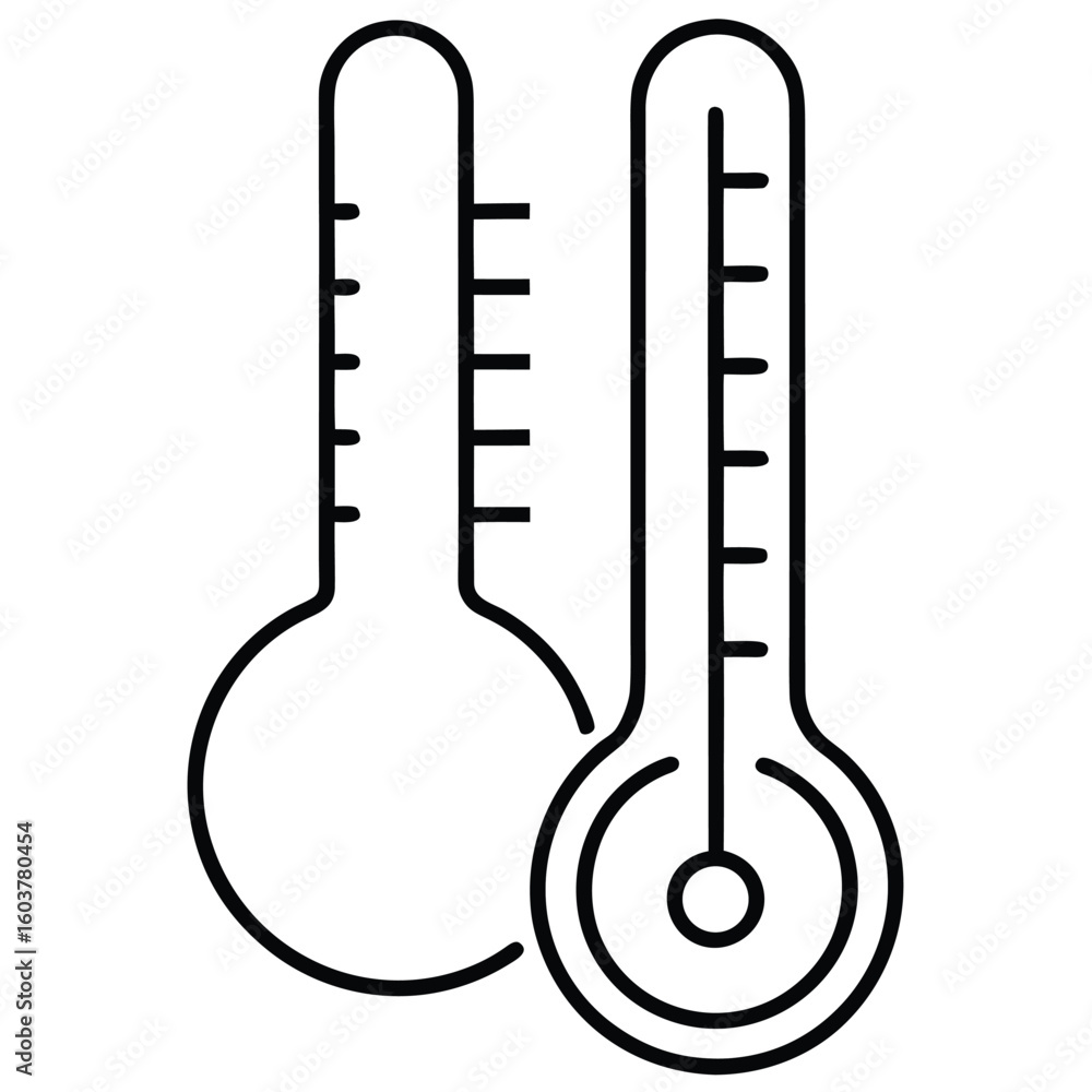 Poster two simple line art thermometers showing temperature measurement and scientific instruments for moni