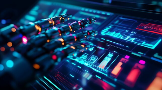 Vibrant dashboard controlled by energetic robotic hands