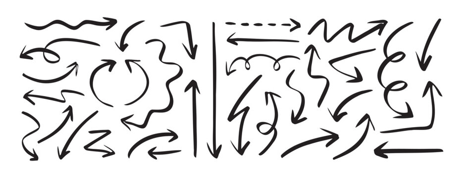 Hand drawn arrow doodle set simple line art directional shapes