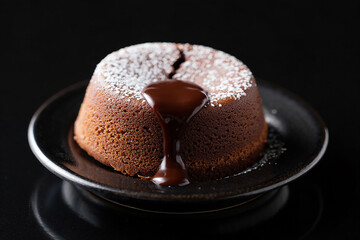 Molten chocolate cake with rich sauce lava cake dessert