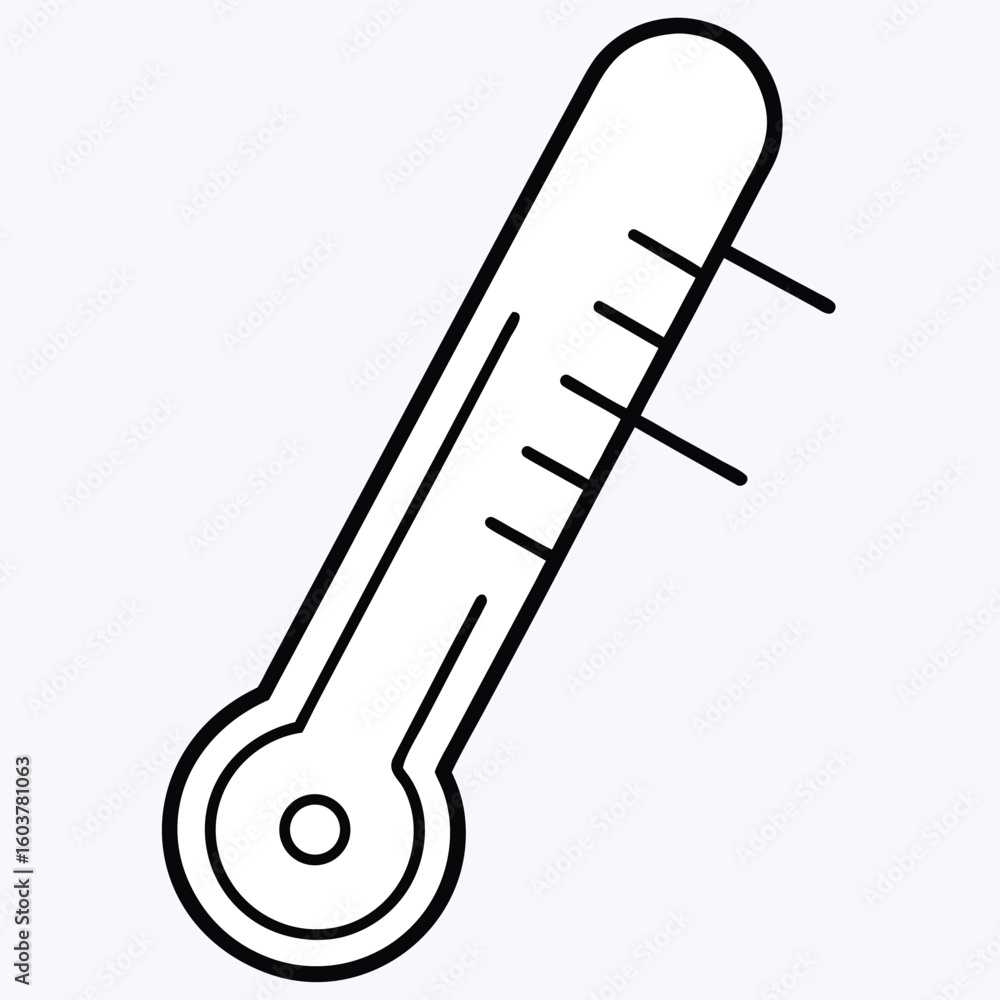 Poster simple line art illustration of a thermometer showing a moderate temperature reading on a white back