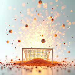 Goal! Abstract Soccer Scene with Glowing Particles and Mini Balls