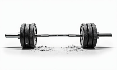 Heavy Barbell with Weight Plates and Chalk Dust