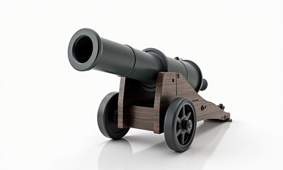 Historic Naval Cannon on Wooden Carriage with Wheels