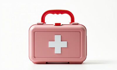 Obraz premium Pink First Aid Kit with Red Handle and White Cross Symbol