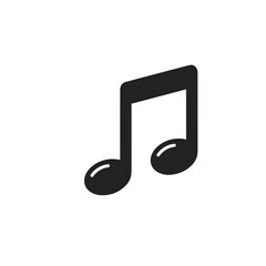 Black music note icon in flat design style  