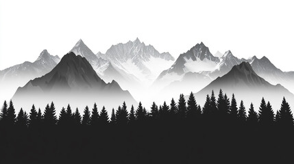 Majestic mountains rise above a dark forest a serene landscape scene
