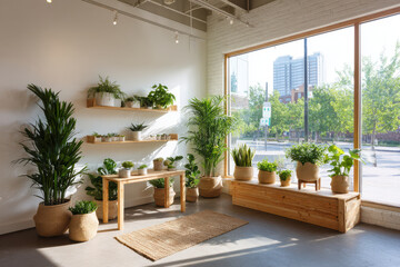 bright and inviting indoor space adorned with lush green plants that thrive under ultrabright natural light