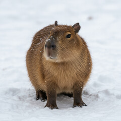 Capybara in Winter: Photorealistic Portrait on White Background, High Detail, 8K Resolution.