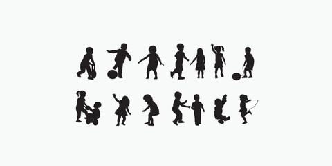 Print   Stylish silhouette set of kids playing together