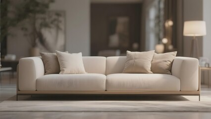 Modern Beige Sofa in a Spacious Living Room