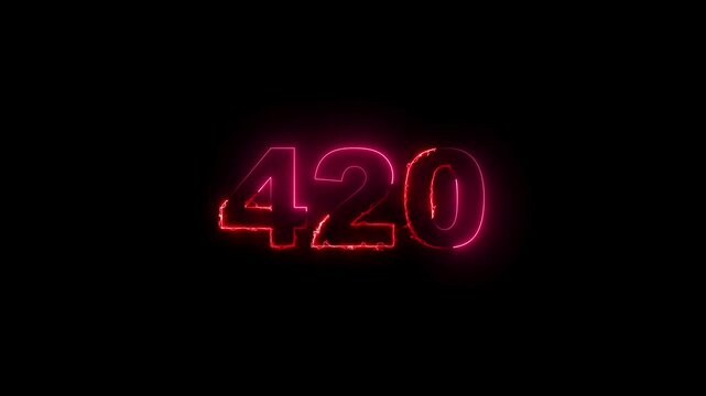 420 number neon bright magenta red color animation. black background 4k video.