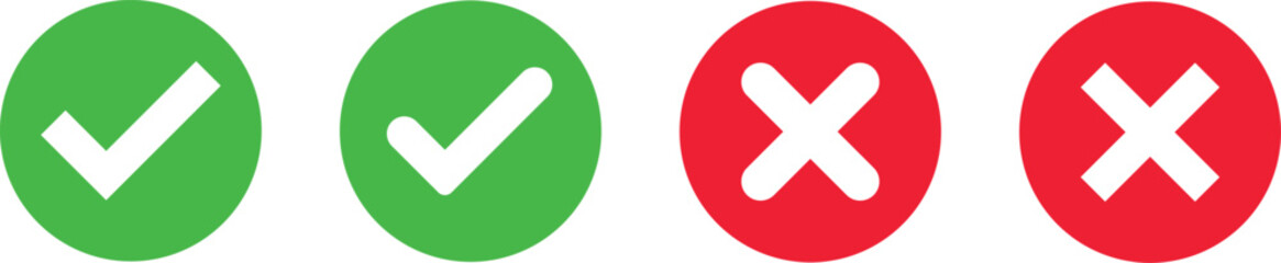 Obraz premium approved icons set. right and wrong buttons. Correct or incorrect vote choice symbol. accept checkmark icons. tick box and cross symbol 