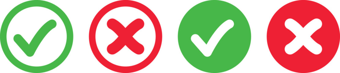 Obraz premium approved icons set. right and wrong buttons. Correct or incorrect vote choice symbol. accept checkmark icons. tick box and cross symbol 