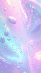 Abstract holographic flowing liquid texture in pastel pink, violet, and mint colors with fluid curves, light reflection, and dreamy gradients for luxury branding and modern design themes