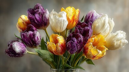 Fototapeta premium A bouquet of colorful tulips in a vase.