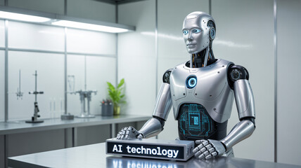 Ai technology robot in laboratory setting for future innovation era