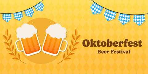 oktoberfest beer festival horizontal banner illustration in gradient