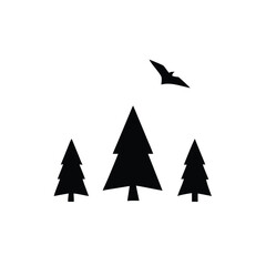 Fototapeta premium Minimalist Silhouette of Birds Flying Over Forest