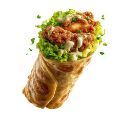 Crispy chicken wrap filled with fresh lettuce and drizzled with creamy sauce offers a delicious meal option for any time